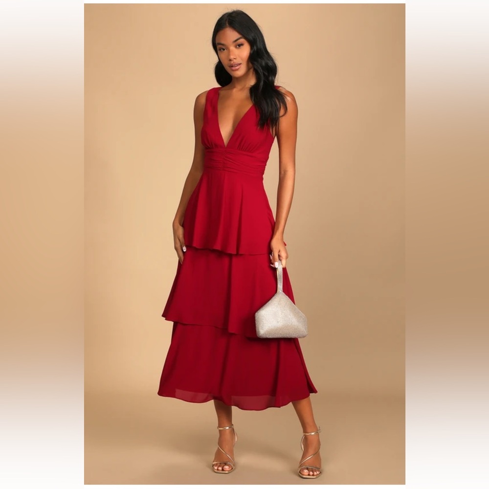 Elegant Red Tiered Dress